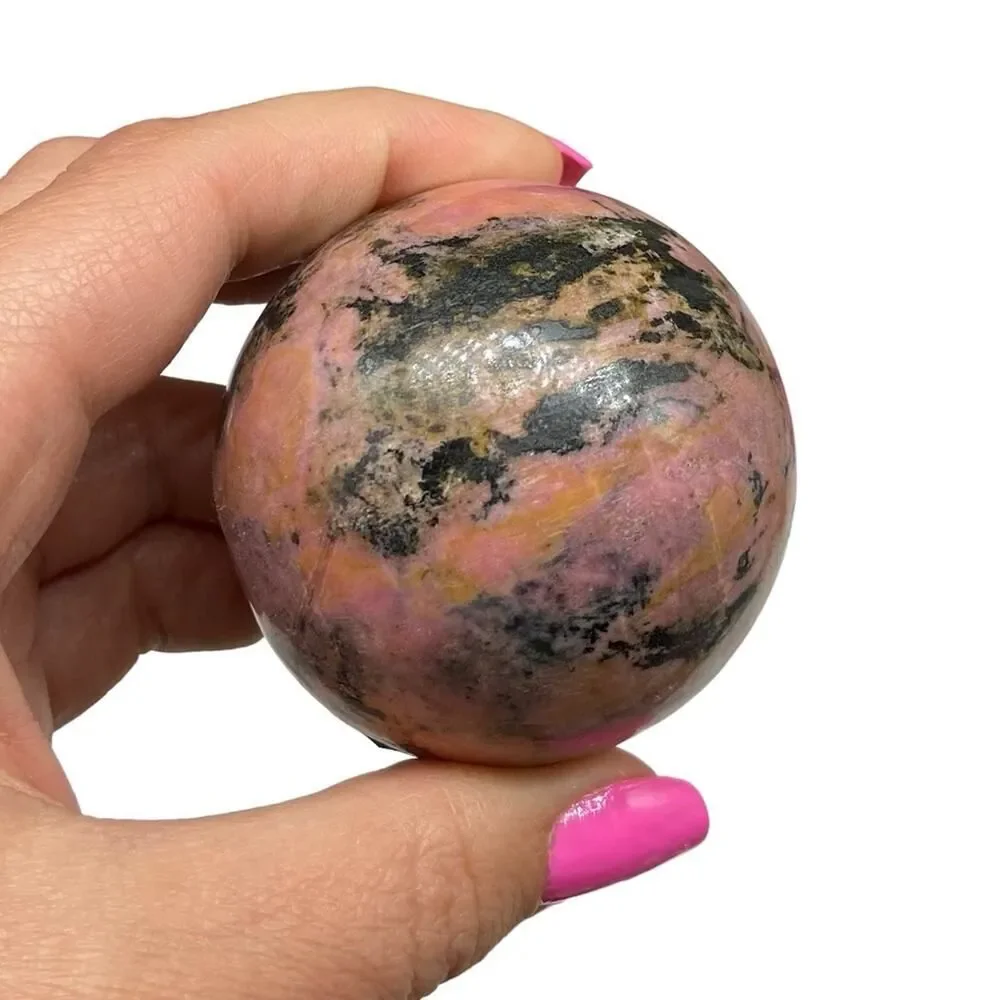 Rhodonite Sphere Crystal Natural Stone Decor Gift Display Piece Pink Crystals